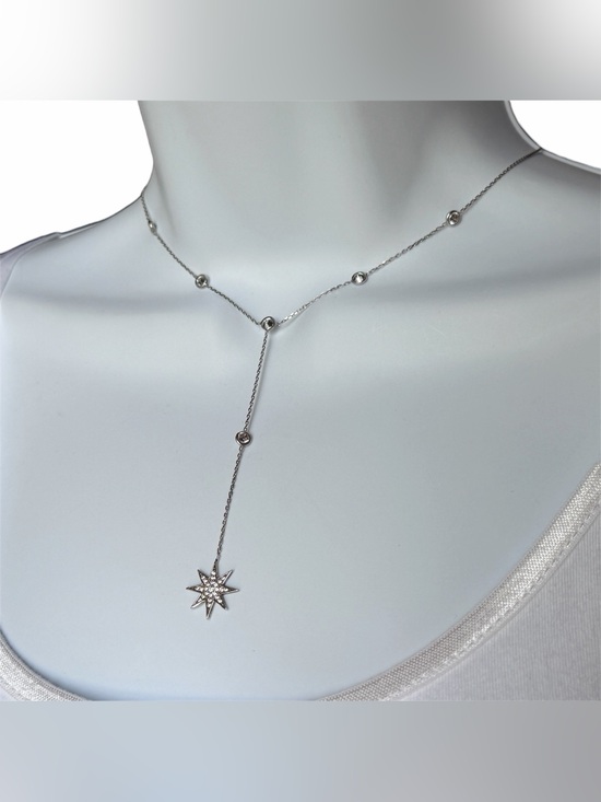 Ulu Jewelry - Ulu Sterling Silver Starburst 15” Lariat Necklace Rock Crystal 90s Bling